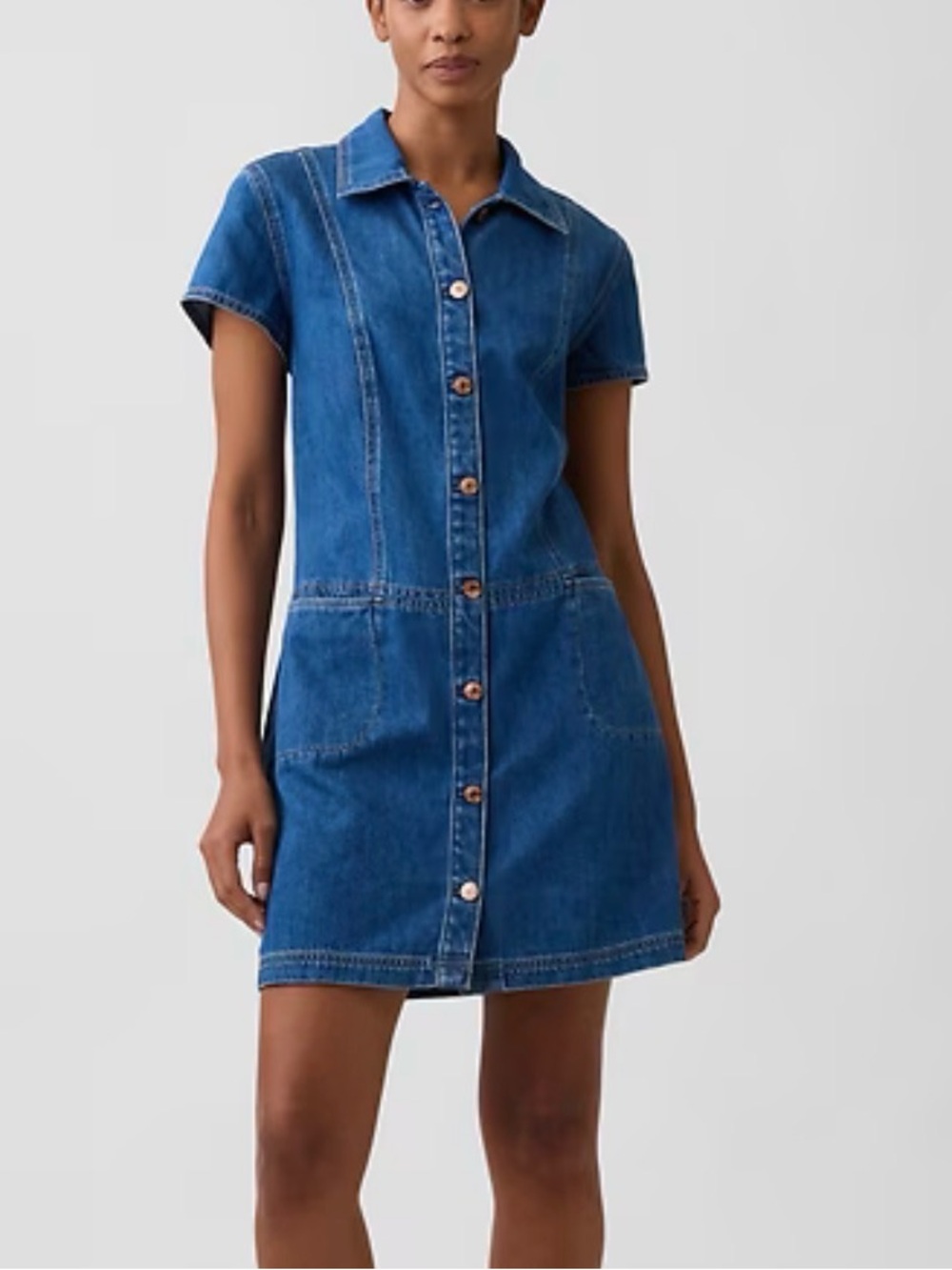 GAP Button-Front Cap Sleeve Denim Dress - Light Blue